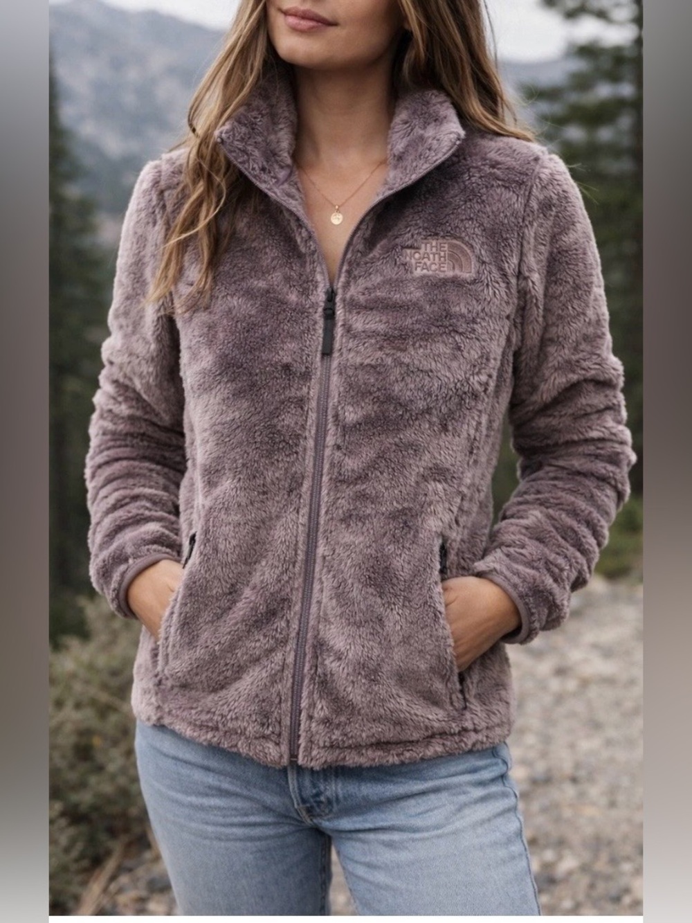 The North Face Fleece Jacket Full Zip Soft Fuzzy Mauve Purple Warm Sz L